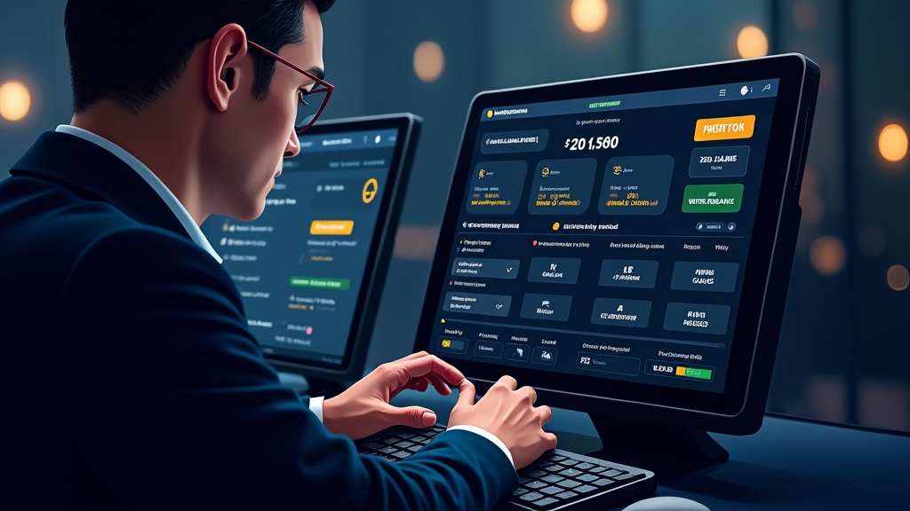 Accountbeheer met stortingen en opname in een donker casinodashboard