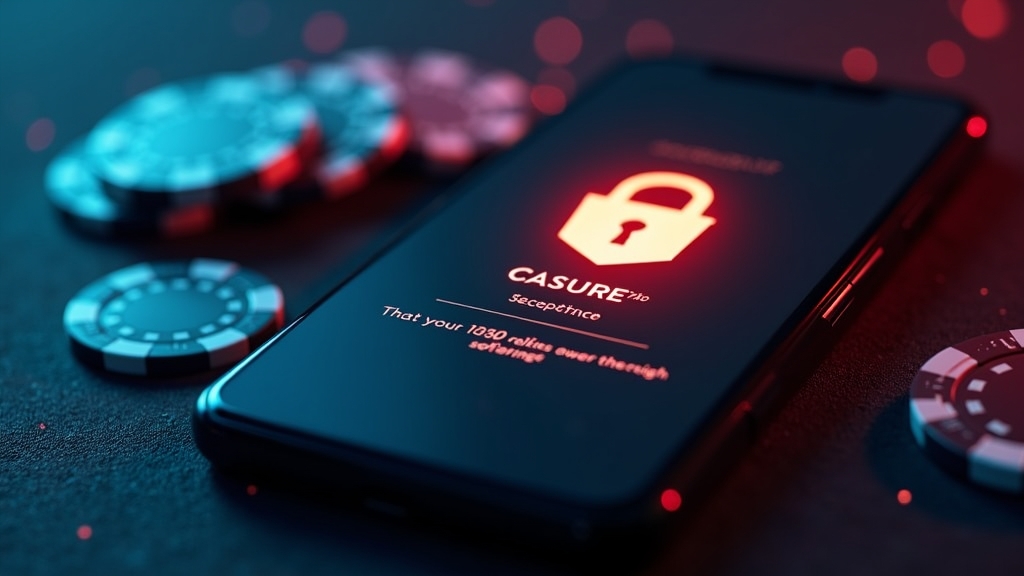 Telefoon met update- en beveiligingsscherm in een donkere casinorand
