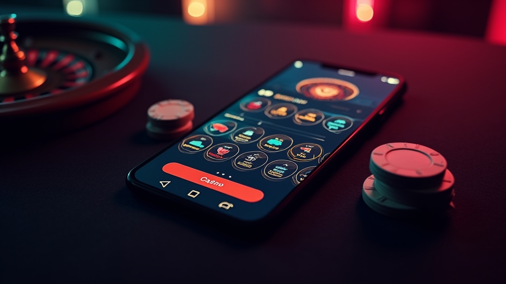 Mobiele casino-app met duidelijke navigatie op een donkere achtergrond