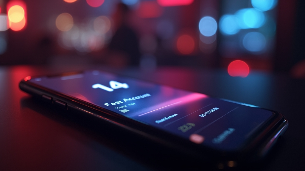 Snel accountgebruik op een smartphone in een donker casino-interieur